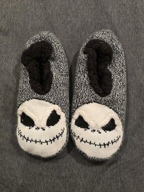 Disney Nightmare Before Christmas Jack Skellington Gray and White Plush Slippers